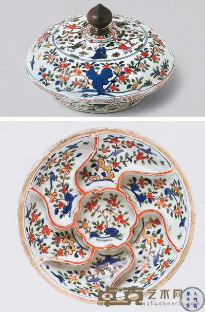万历 五彩人物花卉纹盖盒 直径25.5cm